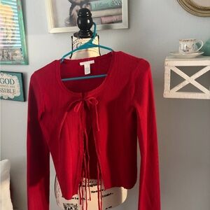 Red Tie-Front Cardigan